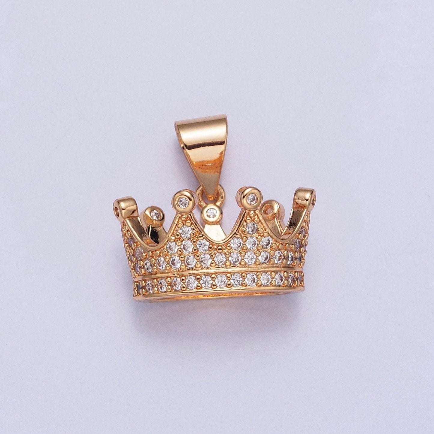 18k gold plated small royal crown micro pave cubic zirconia cz stones pendant, king queen vintage crown design charm | x-351