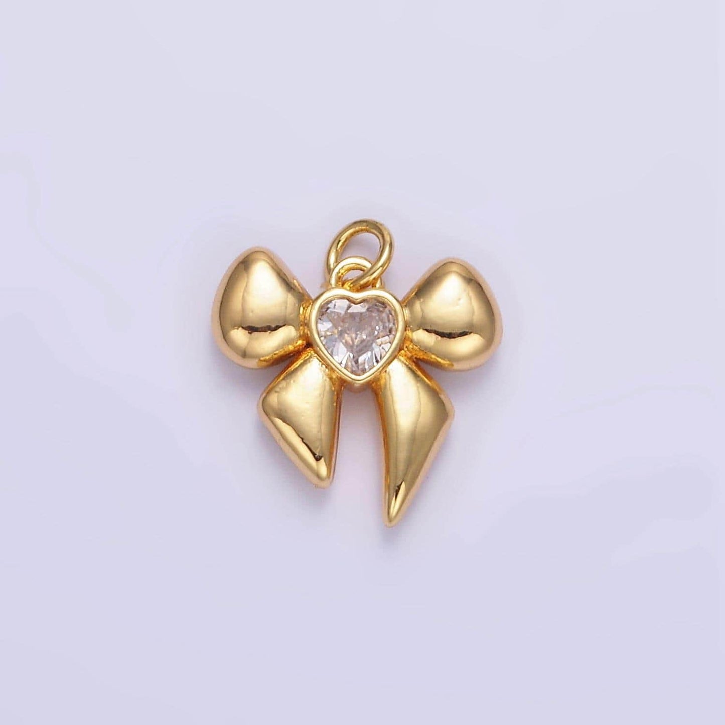 Gold bow charm micro pave ribbon charm clear cubic charms cz gold charm dainty minimalist jewelry supply e361