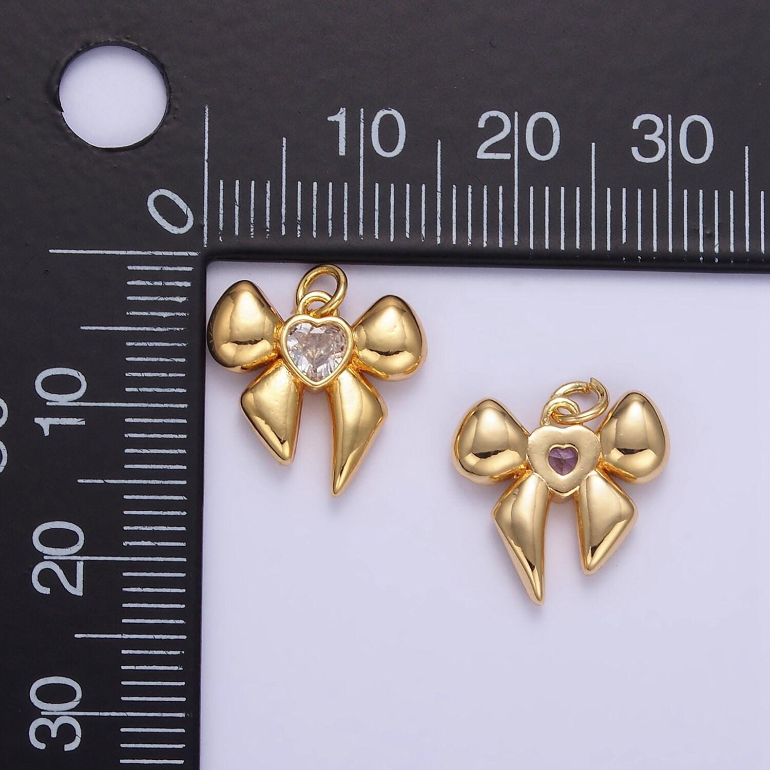 Gold bow charm micro pave ribbon charm clear cubic charms cz gold charm dainty minimalist jewelry supply e361