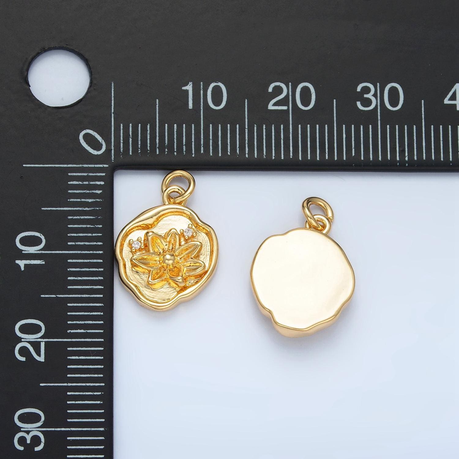 14k gold filled lotus flower abstract coin charm | x310