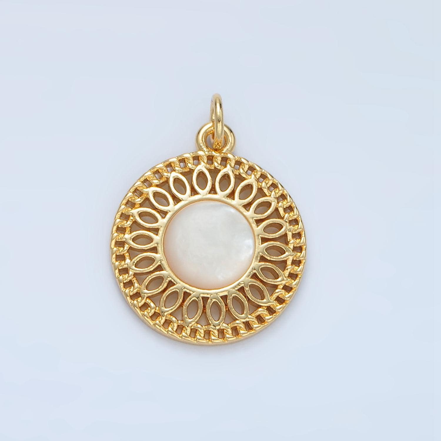 Gold sun charm bohemian filigree geometric medallion round pendant | x303