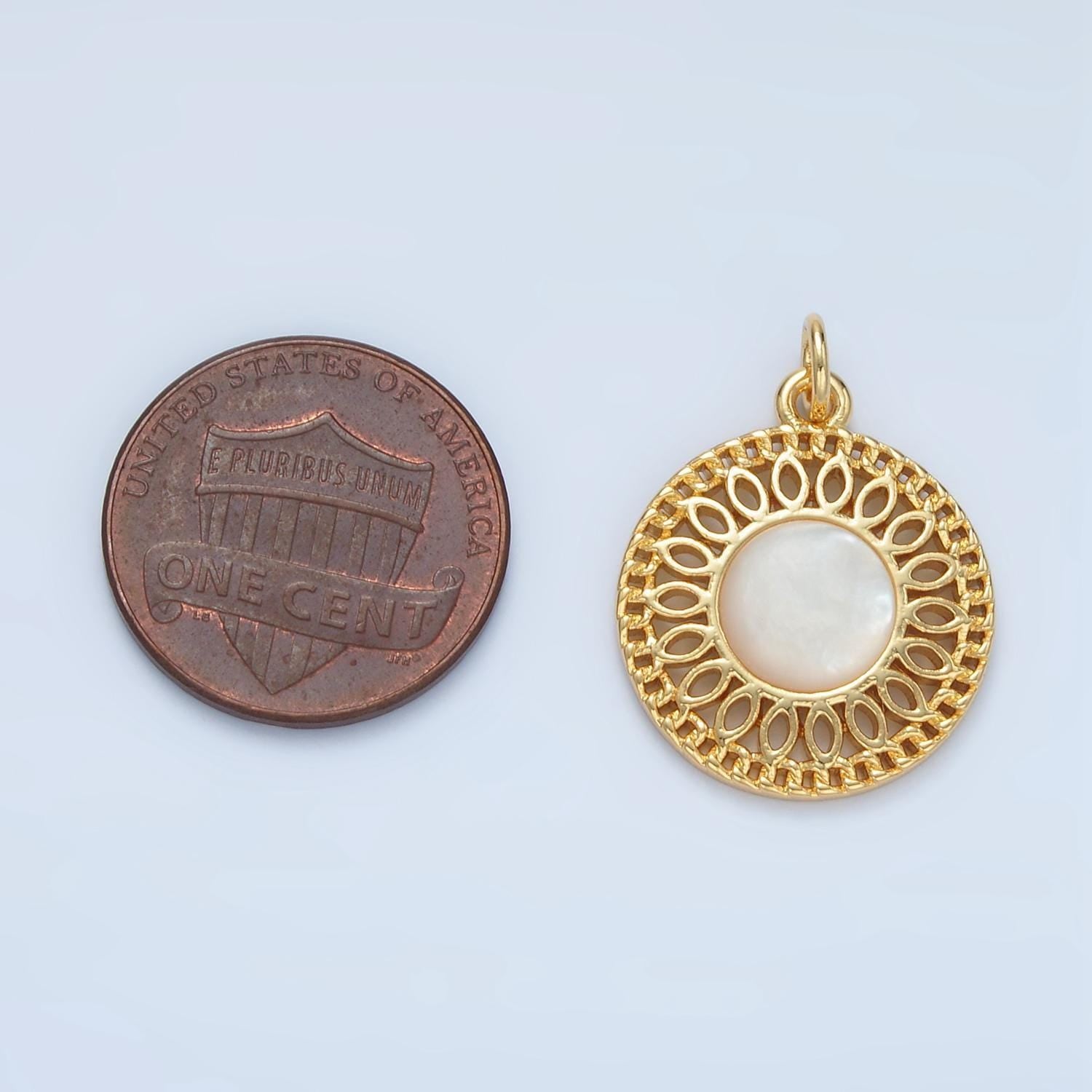 Gold sun charm bohemian filigree geometric medallion round pendant | x303