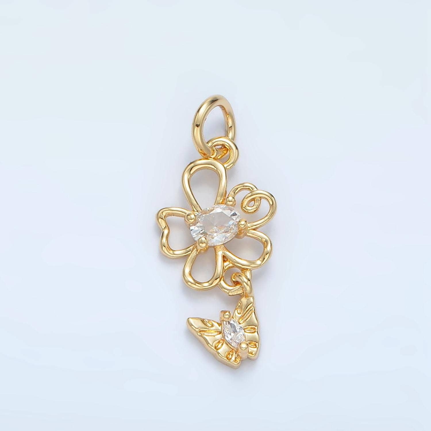 Dainty cute open flower charms butterfly floral charms with cz summer trend spring jewelry supplies bracelet necklace earring supply x299