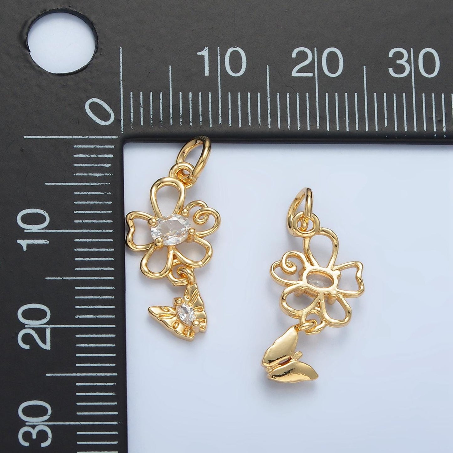 Dainty cute open flower charms butterfly floral charms with cz summer trend spring jewelry supplies bracelet necklace earring supply x299