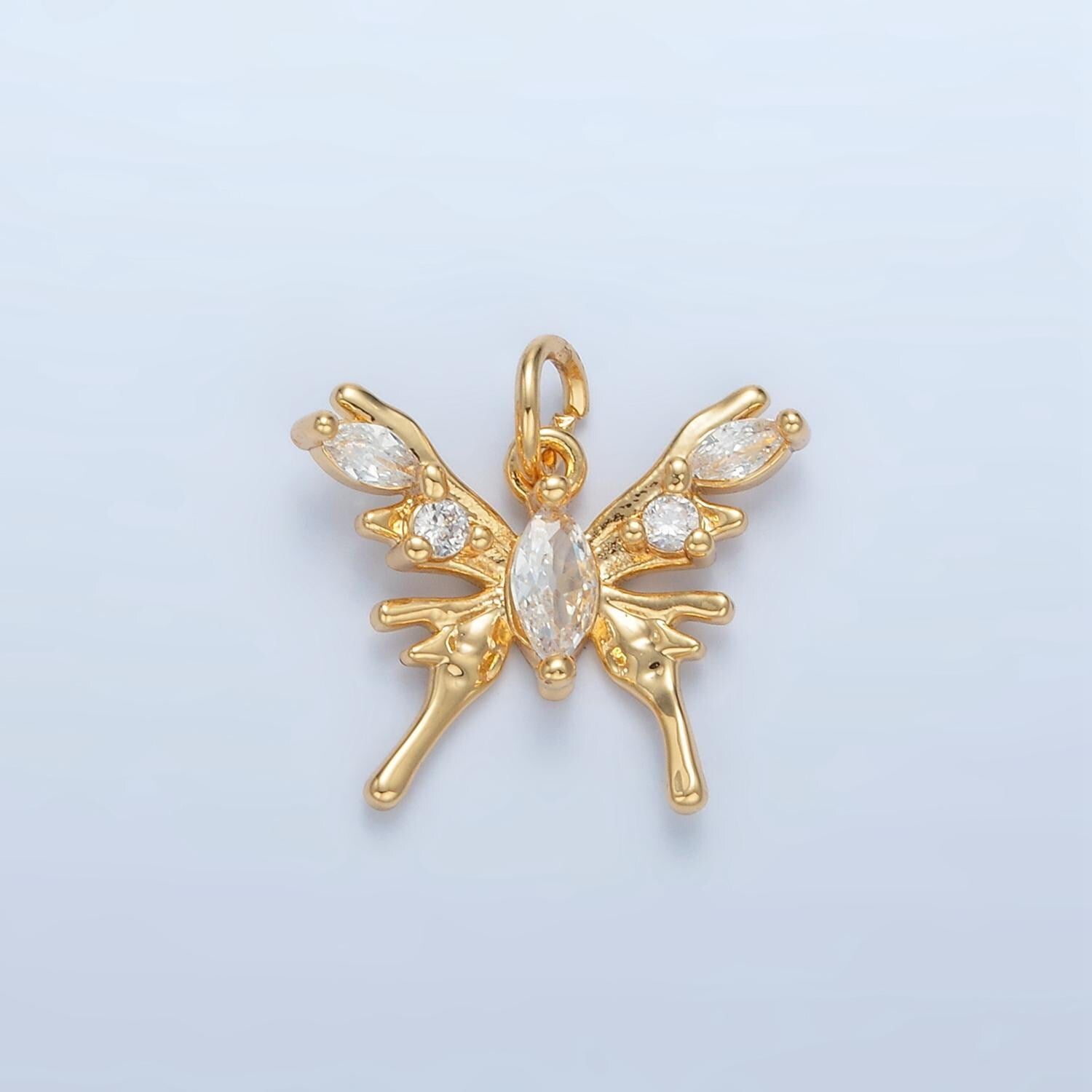 Y2k gold filled molten butterfly cz paved insect charm | x-289