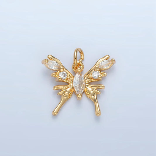 Y2k gold filled molten butterfly cz paved insect charm | x-289