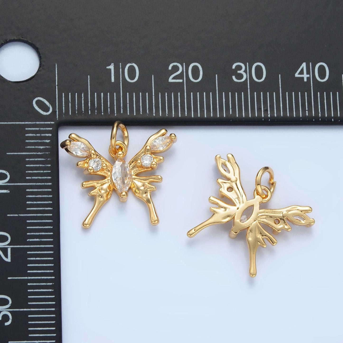 Y2k gold filled molten butterfly cz paved insect charm | x-289