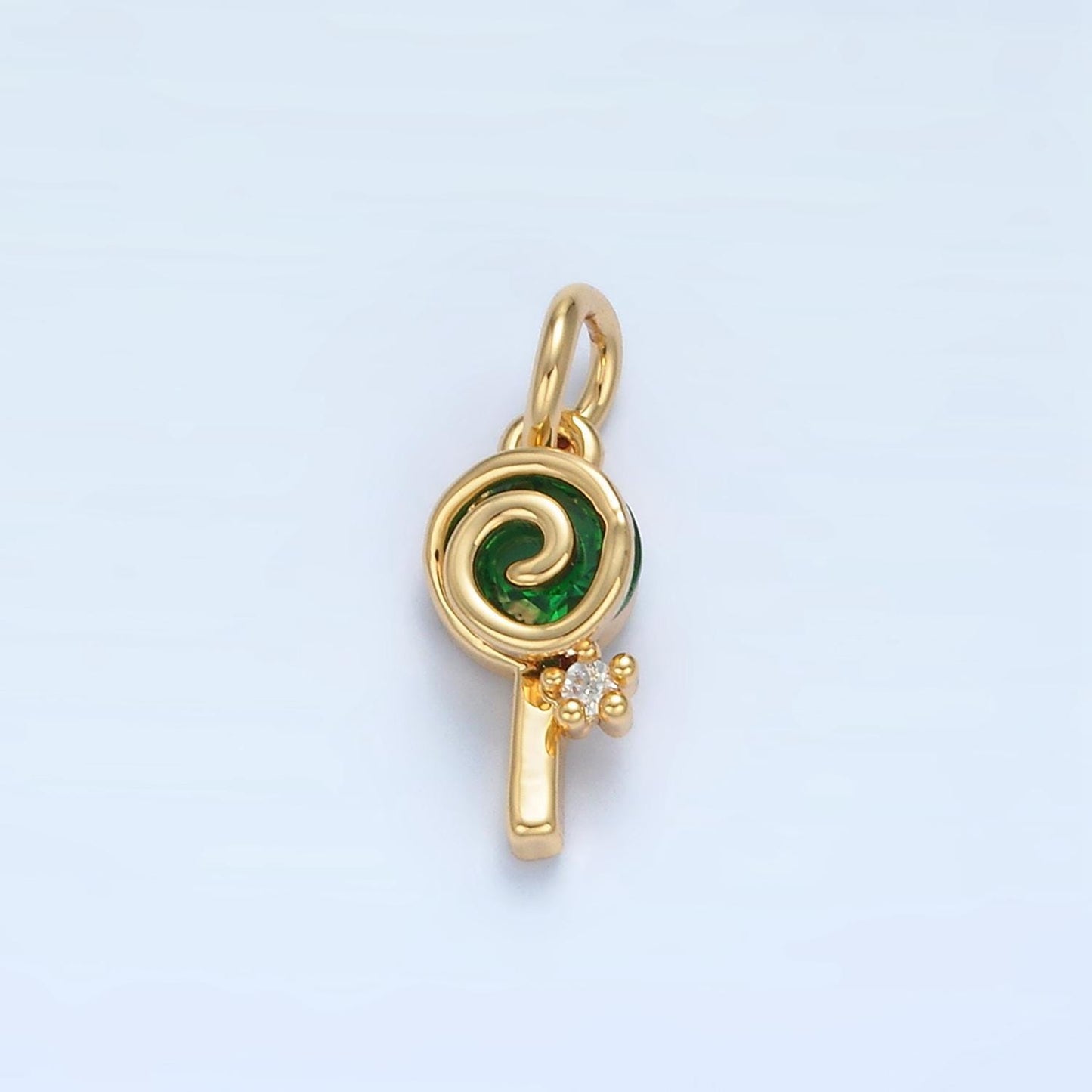Mini gold filled lollipop green sugar swirl cz candy charm | x-287