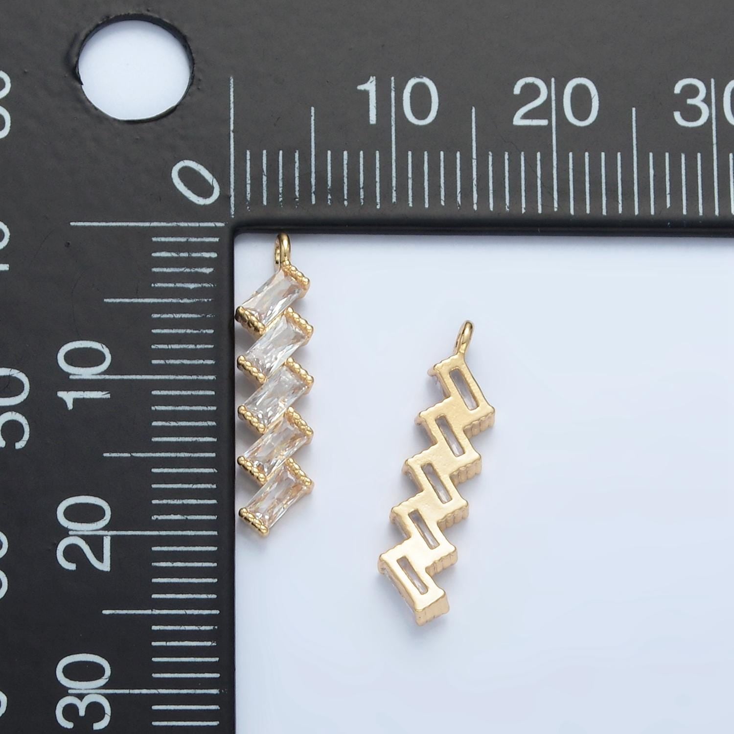 24k gold filled multiple geometric clear cz drop w/out jump ring charm | x-283