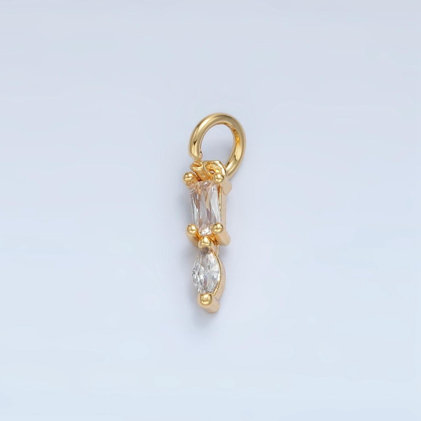 Tiny baguette cz linear 24k gold filled drop charm | x-279