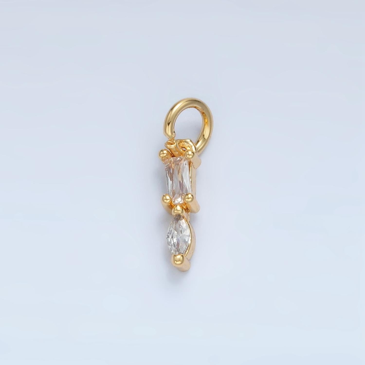 Tiny baguette cz linear 24k gold filled drop charm | x-279