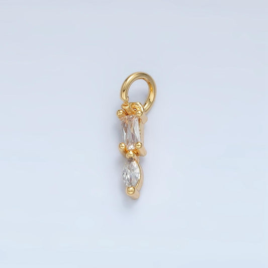 Tiny baguette cz linear 24k gold filled drop charm | x-279