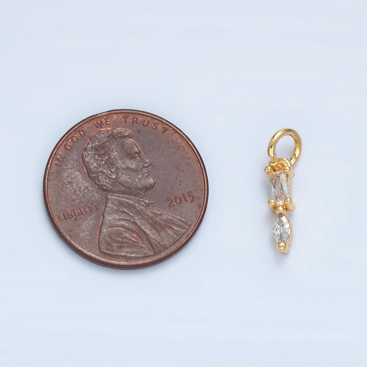 Tiny baguette cz linear 24k gold filled drop charm | x-279
