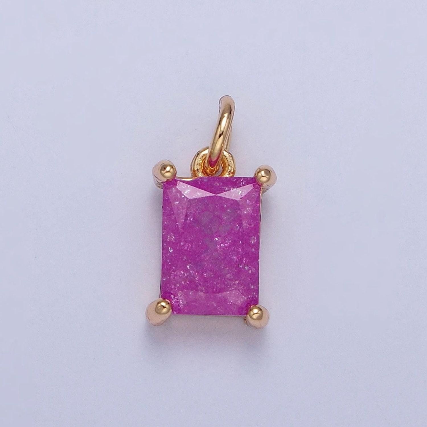 16k gold filled dainty rectangle colorful cubic zirconia cz stone crystal charm, pastel stone cz pendant for jewelry making | x-268~x-272