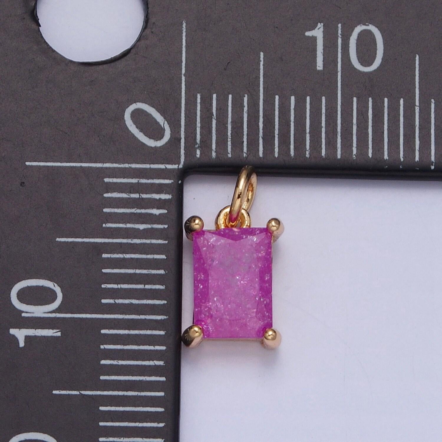 16k gold filled dainty rectangle colorful cubic zirconia cz stone crystal charm, pastel stone cz pendant for jewelry making | x-268~x-272