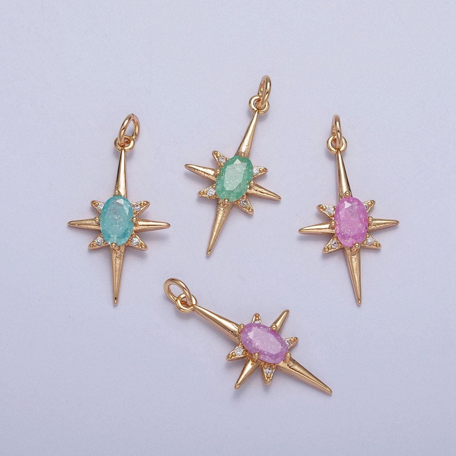 16k gold filled cz stones pastel 8-pointed north star cubic zirconia pendant - gold filled cz drop charm charm | x-264~x-267