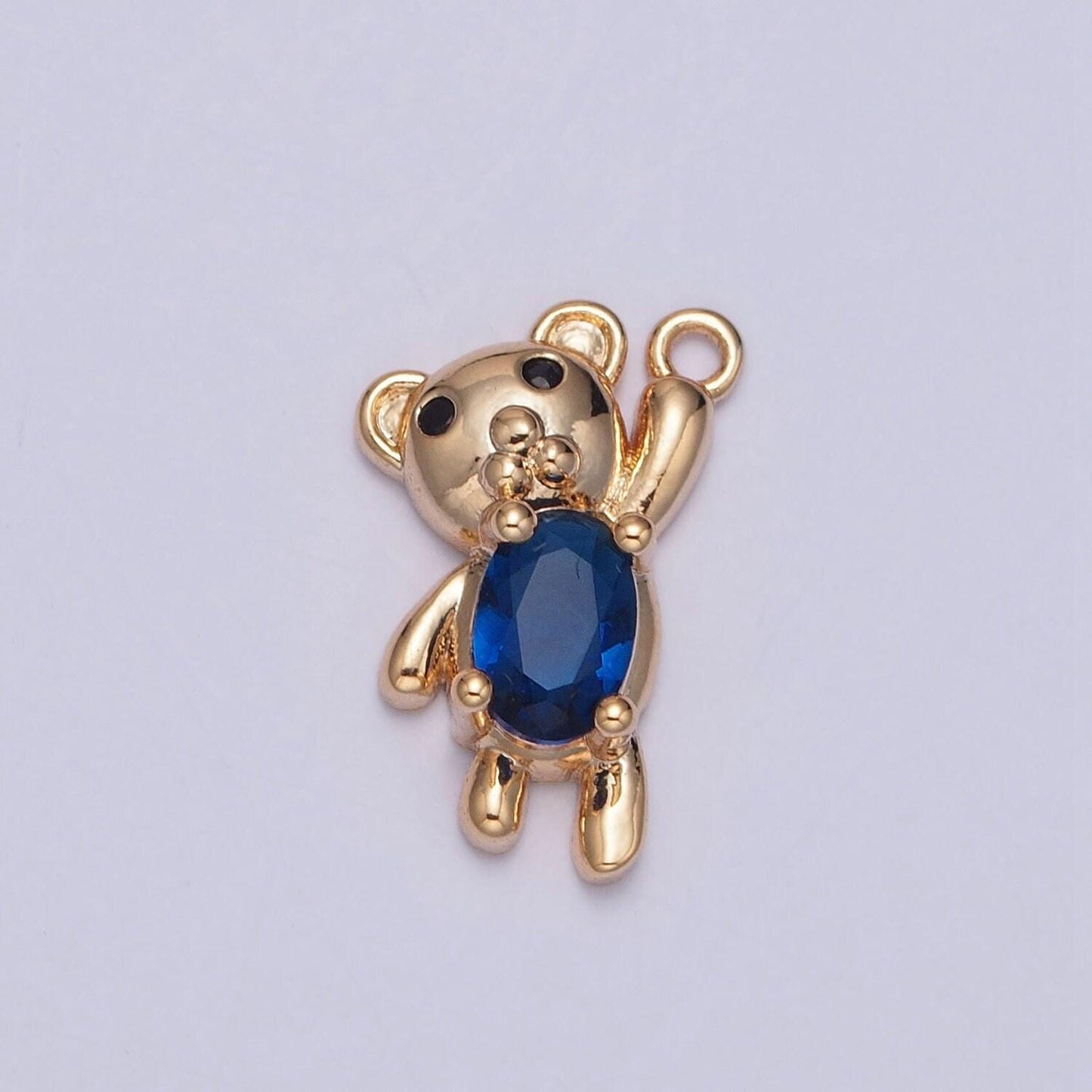 16k gold plated clear/blue arms up teddy bear with cubic zirconia stone pendant for jewelry making | x-205, x-256