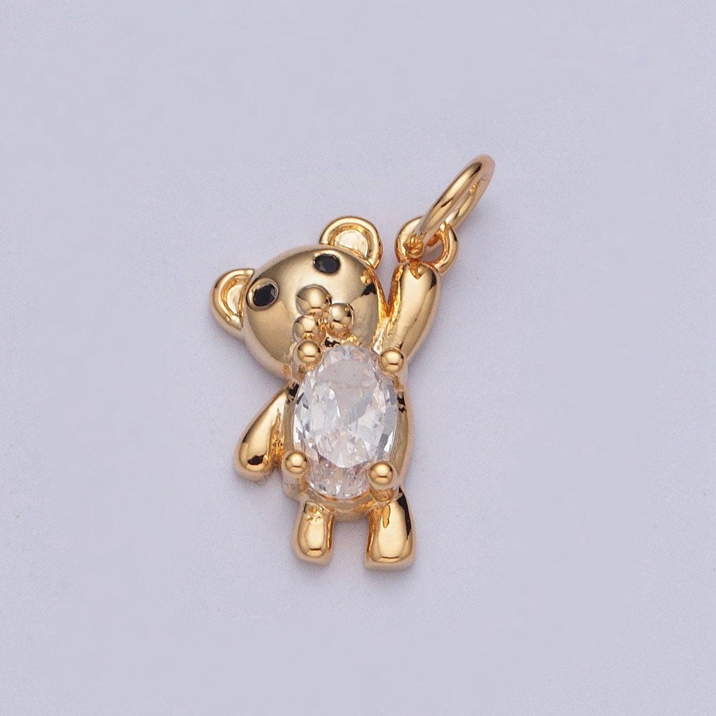 16k gold plated clear/blue arms up teddy bear with cubic zirconia stone pendant for jewelry making | x-205, x-256