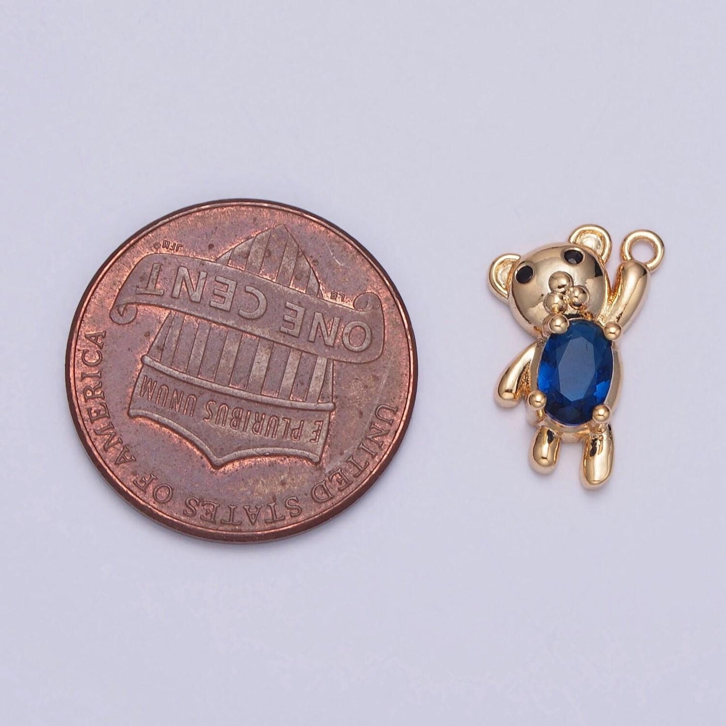 16k gold plated clear/blue arms up teddy bear with cubic zirconia stone pendant for jewelry making | x-205, x-256