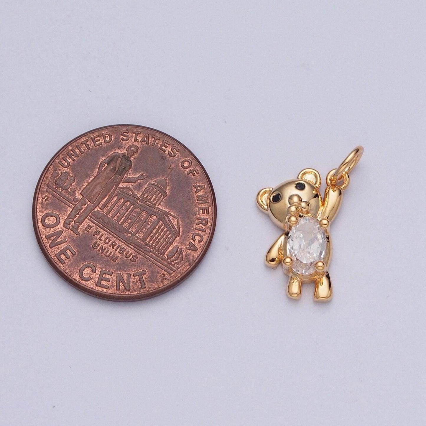 16k gold plated clear/blue arms up teddy bear with cubic zirconia stone pendant for jewelry making | x-205, x-256