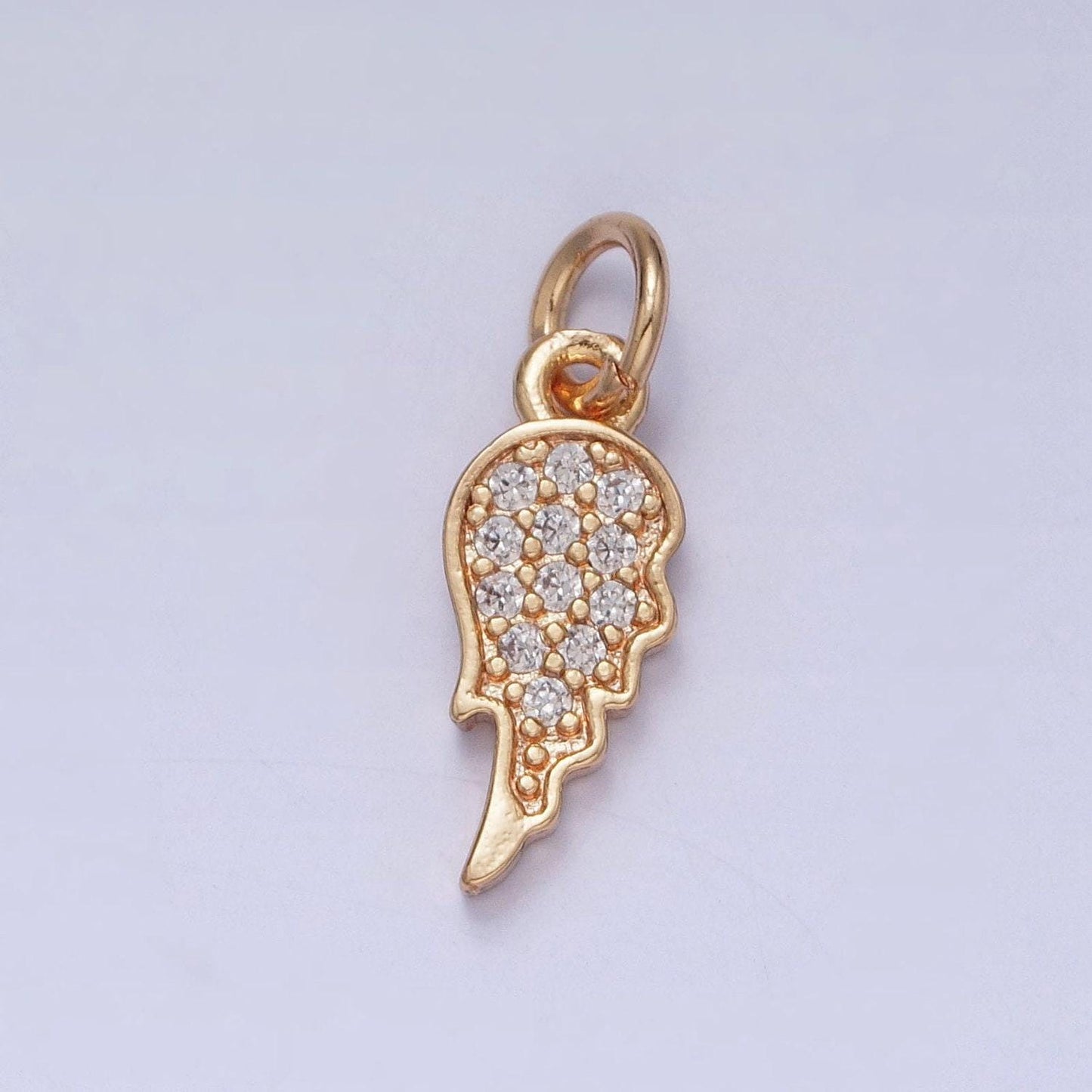 16k gold filled half angel wing pendant micropave cz cubic zirconia clear multicolored feather charm | x-245, x-246