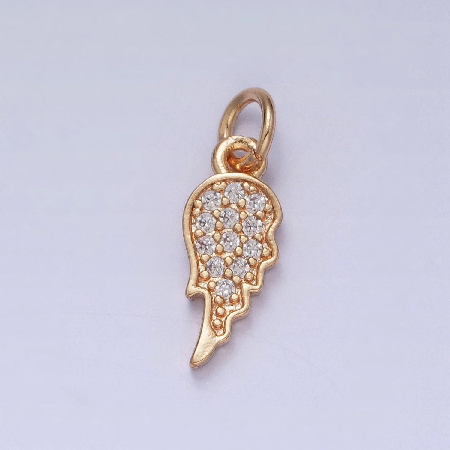 16k gold filled half angel wing pendant micropave cz cubic zirconia clear multicolored feather charm | x-245, x-246