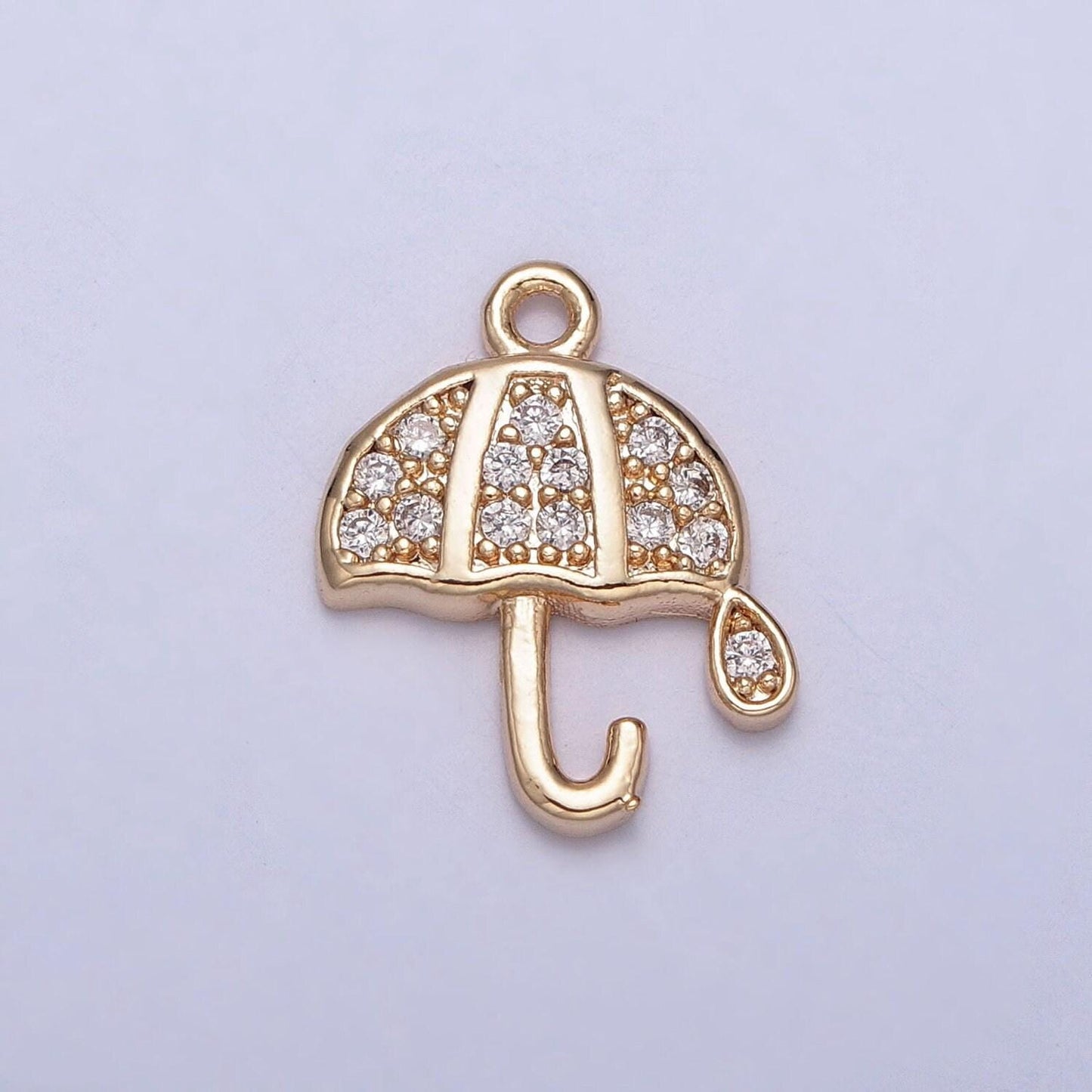 16k gold plated dainty umbrella with rain drop micro pave pendant | diy fashion jewelry charm add on necklace bracelet earring | x-226