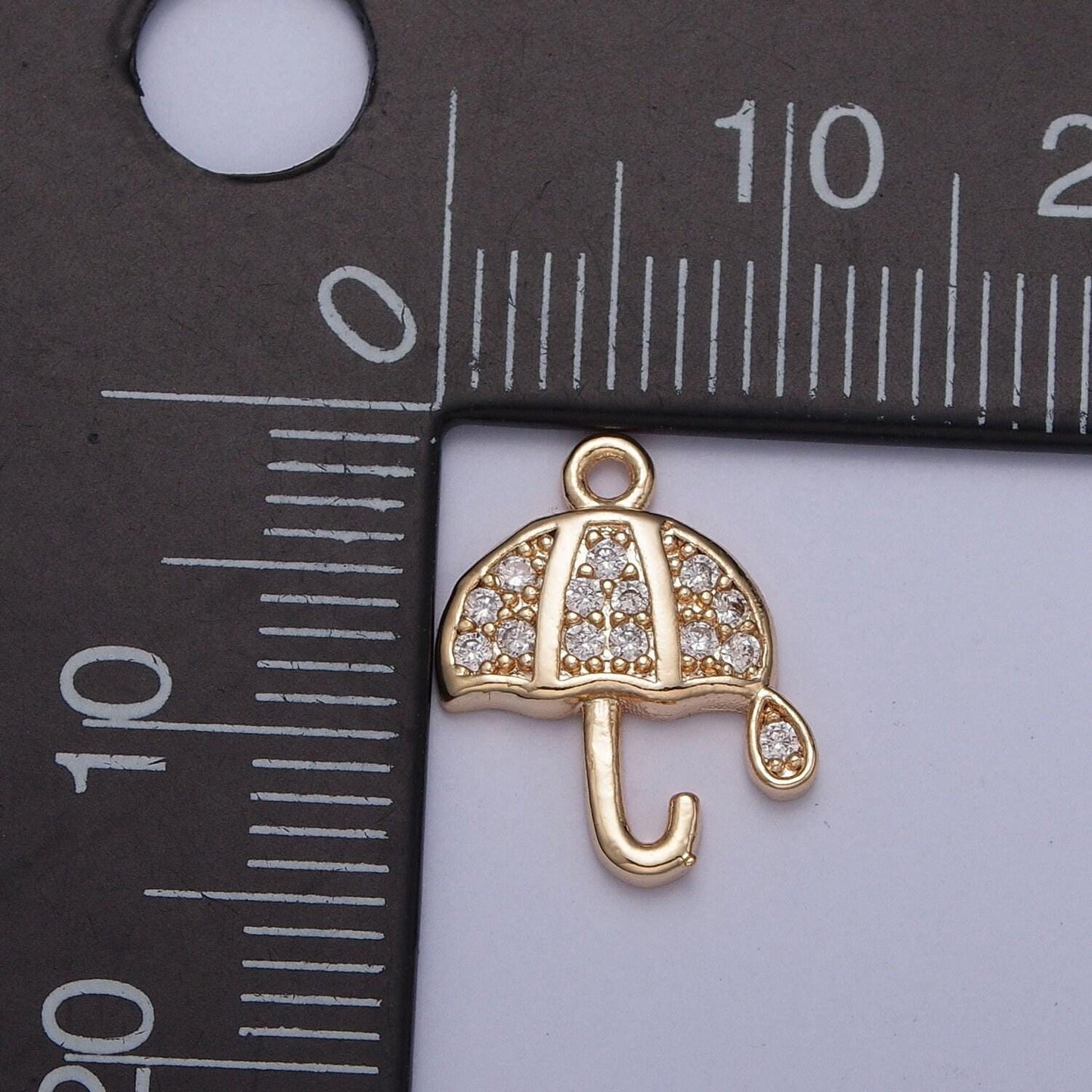 16k gold plated dainty umbrella with rain drop micro pave pendant | diy fashion jewelry charm add on necklace bracelet earring | x-226