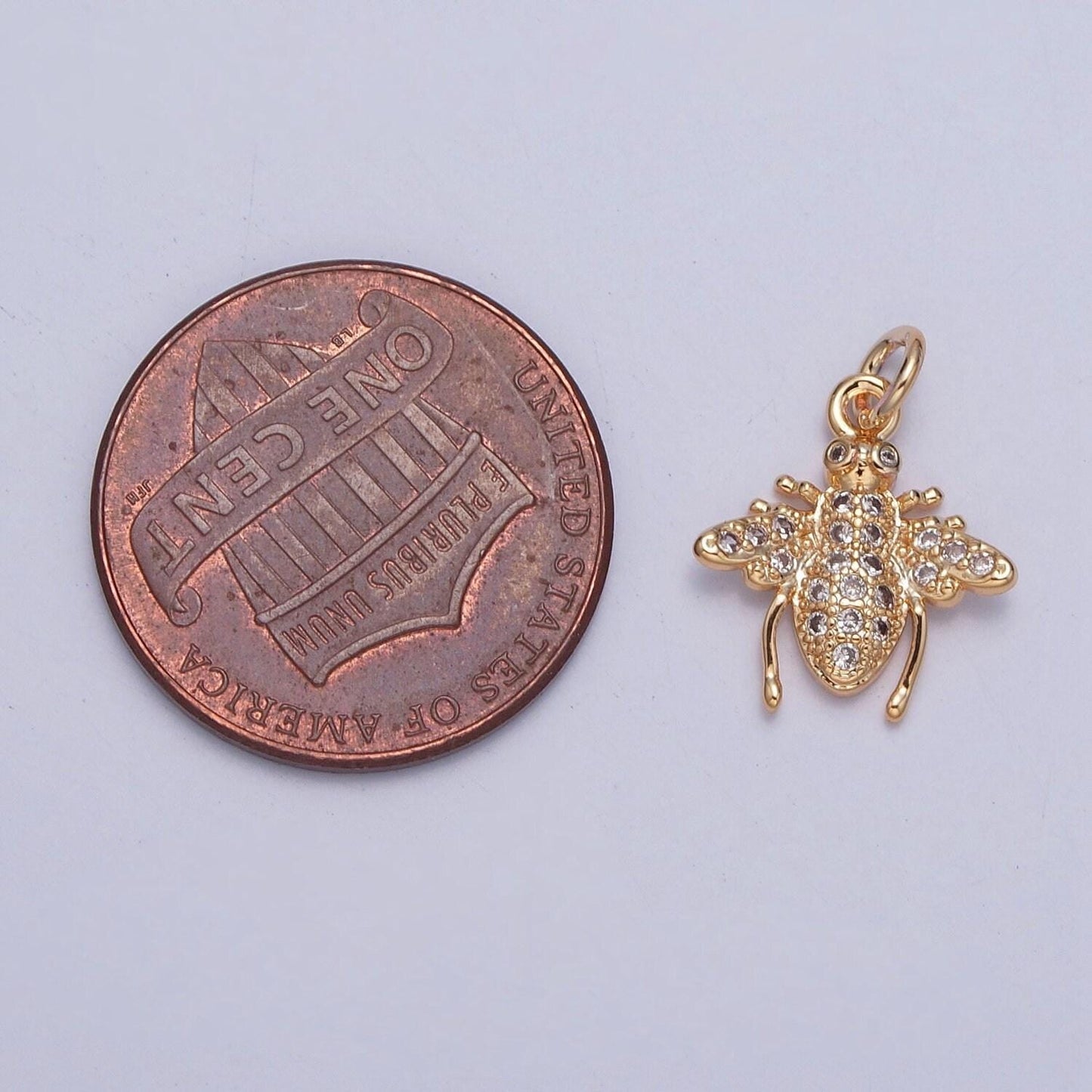 16k gold plated cute dainty bee micro pave cz pendant, gold honey bee queen bee charm, minimalist layering necklaces | x-225