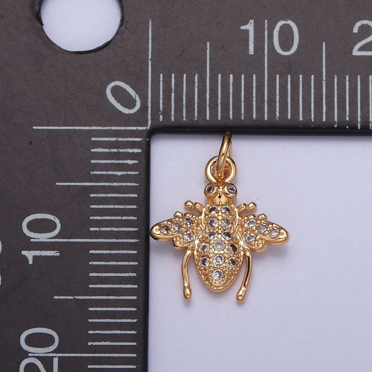 16k gold plated cute dainty bee micro pave cz pendant, gold honey bee queen bee charm, minimalist layering necklaces | x-225
