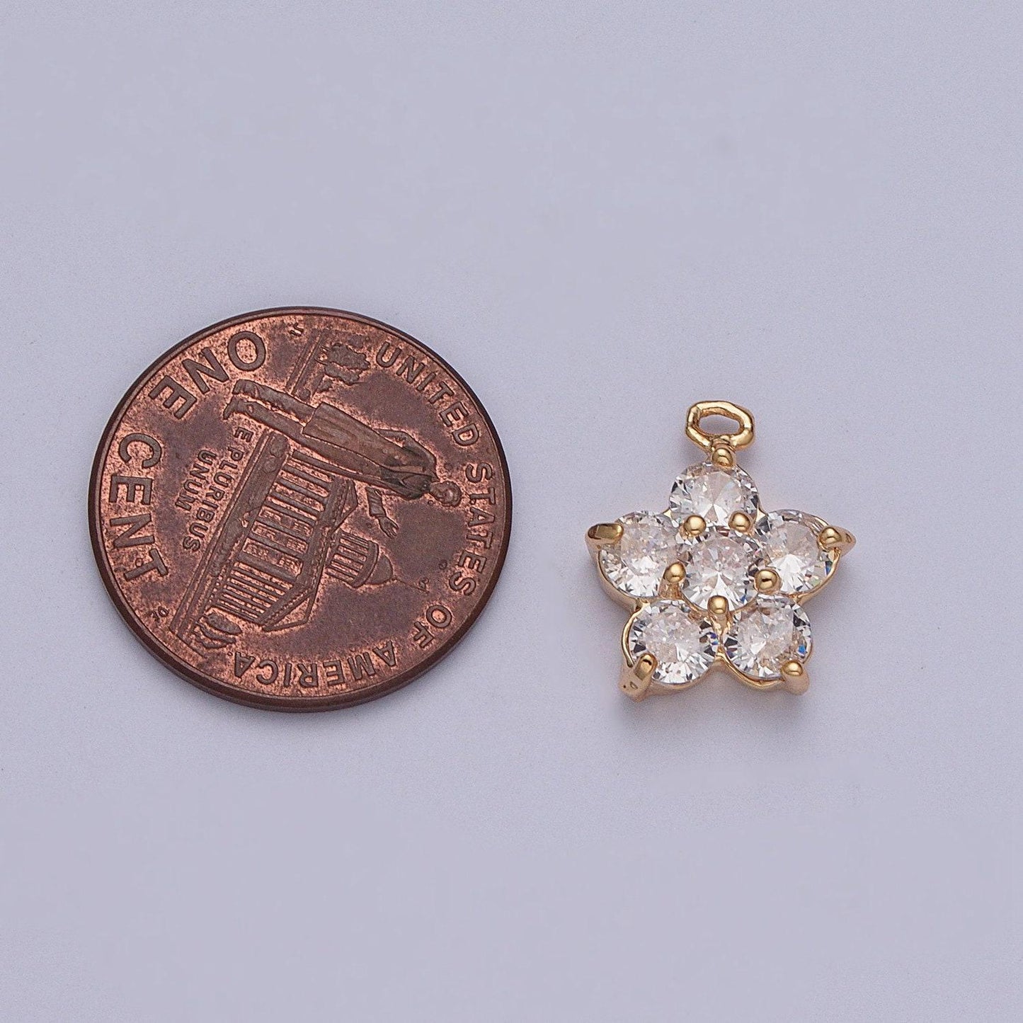 Dainty gold florette flower hibiscus pendant, clear micro pave cubic zarconia cz stones for necklace jewelry finding | x-204