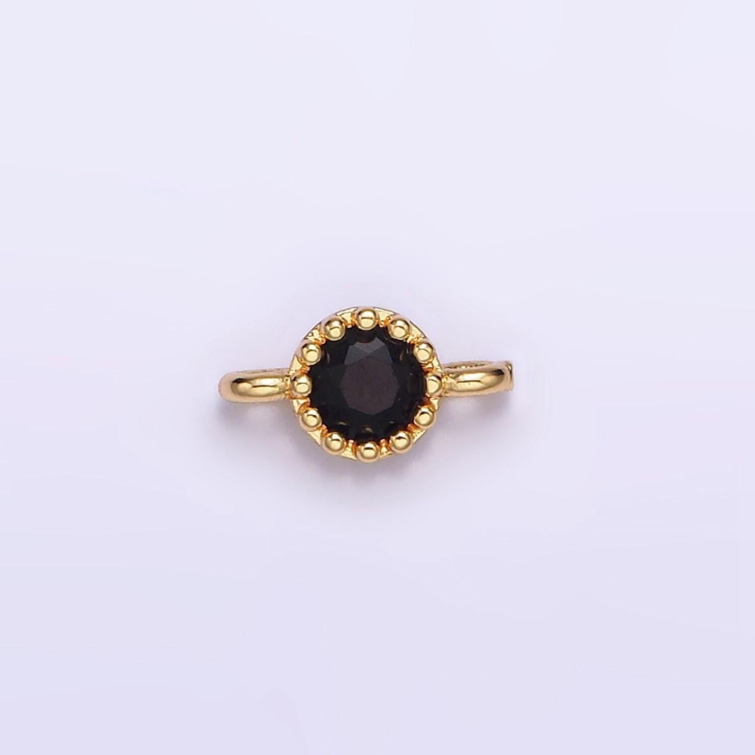 24k gold filled black, clear, green, red round cz 7.5mm beaded connector | y765 - y768