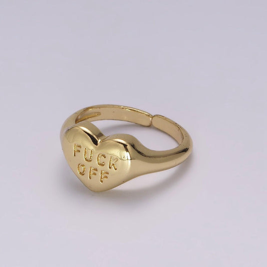 Gold fuck off ring, heart fuck off ring, heart signet ring, gold fuckoff jewelry, heart shaped signet ring, break up ring