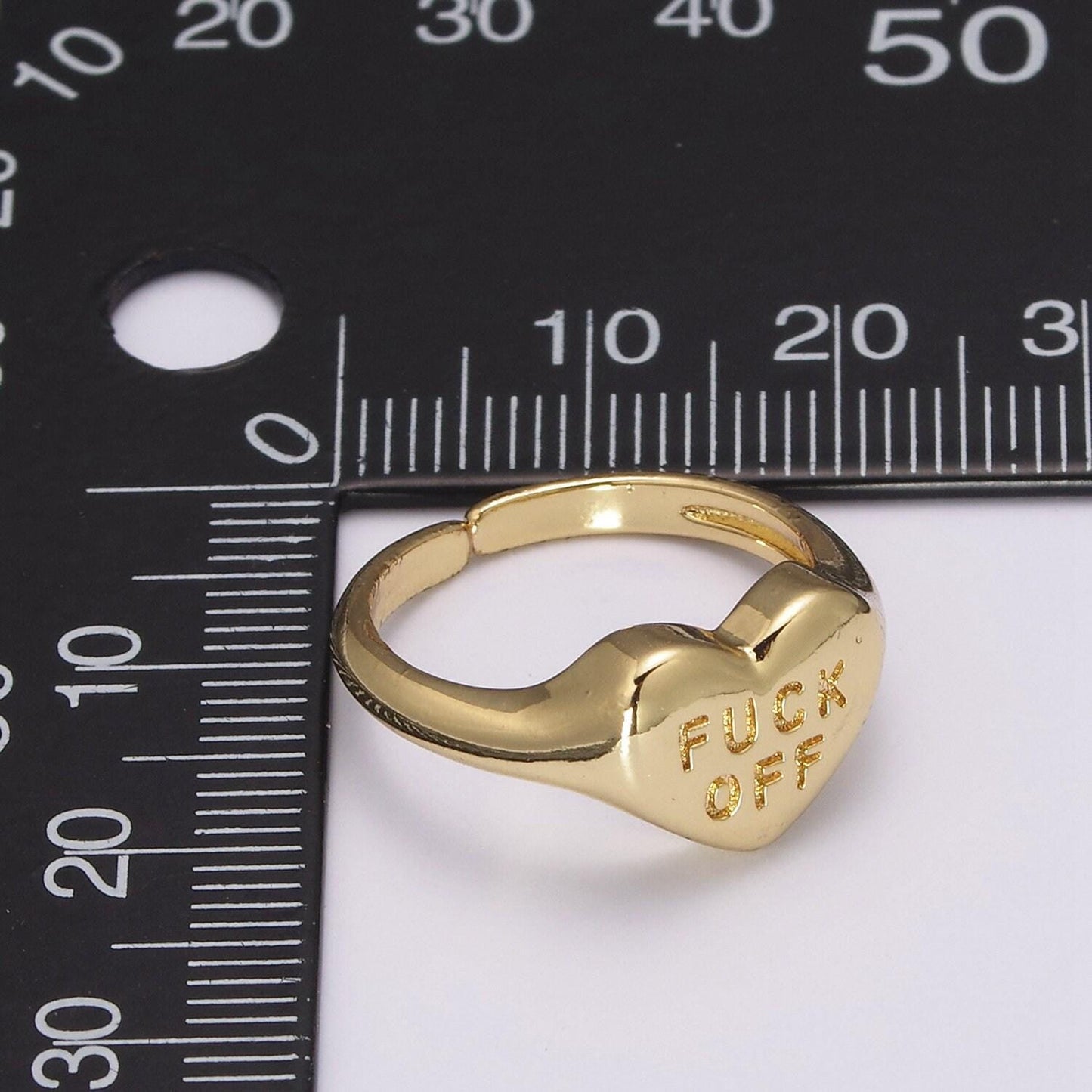Gold fuck off ring, heart fuck off ring, heart signet ring, gold fuckoff jewelry, heart shaped signet ring, break up ring