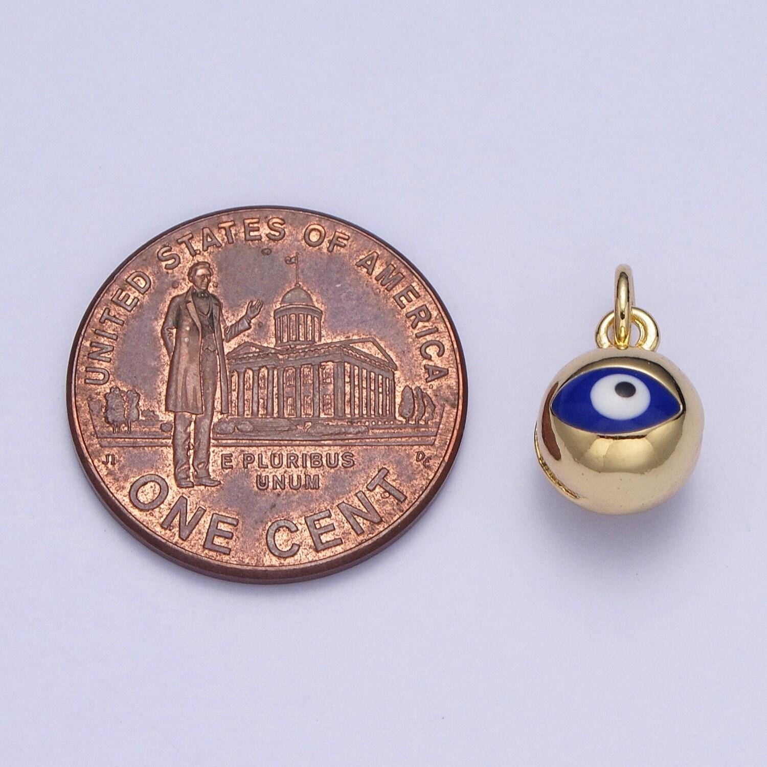 Dainty blue/white enamel evil eye charm, bell ringing ball evil eye pendant, eye of ra bell, minimalist jewelry for diy | x-196, x-197