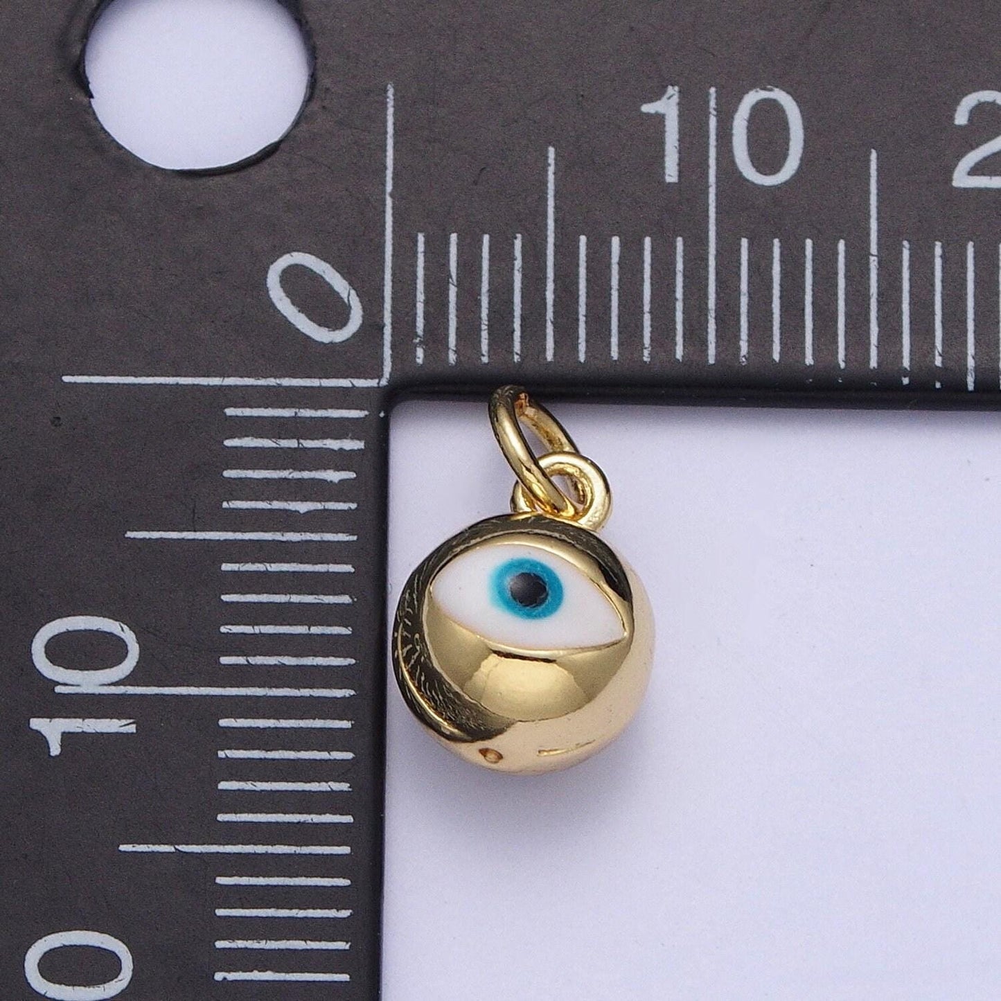 Dainty blue/white enamel evil eye charm, bell ringing ball evil eye pendant, eye of ra bell, minimalist jewelry for diy | x-196, x-197