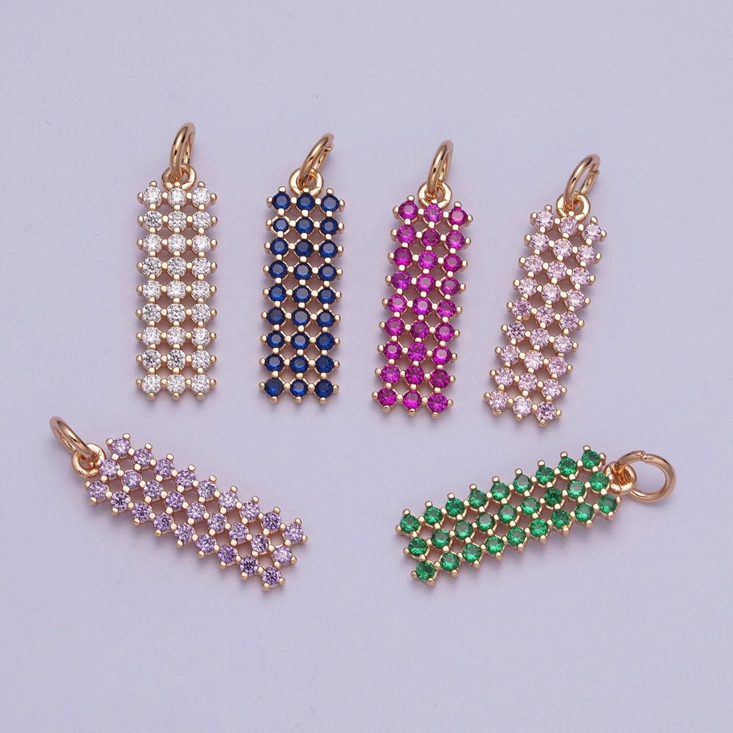 14k gold filled rectangular colored mesh net micro pave cz stones pendant, rectangle statement charm for necklace | x-168~x-173
