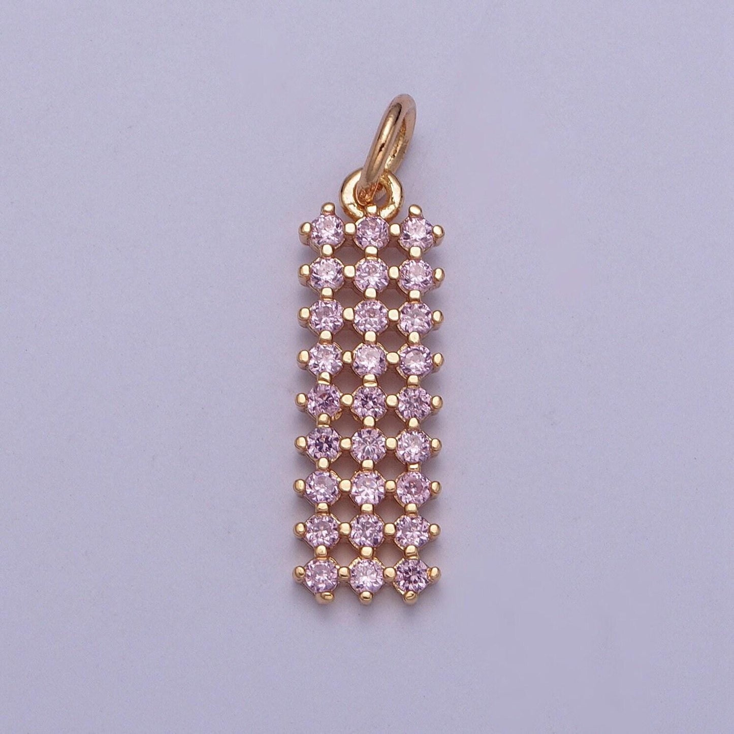 14k gold filled rectangular colored mesh net micro pave cz stones pendant, rectangle statement charm for necklace | x-168~x-173