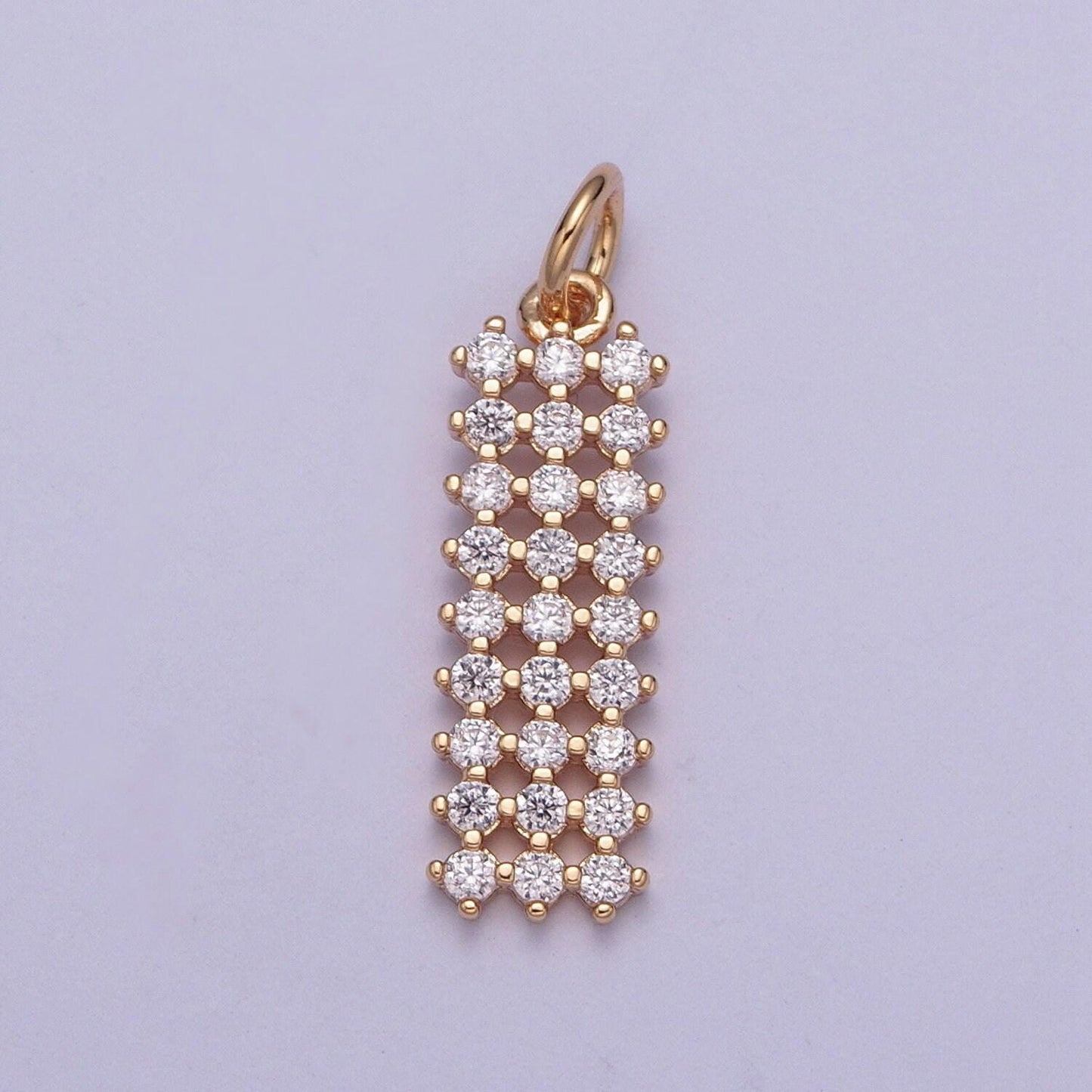 14k gold filled rectangular colored mesh net micro pave cz stones pendant, rectangle statement charm for necklace | x-168~x-173