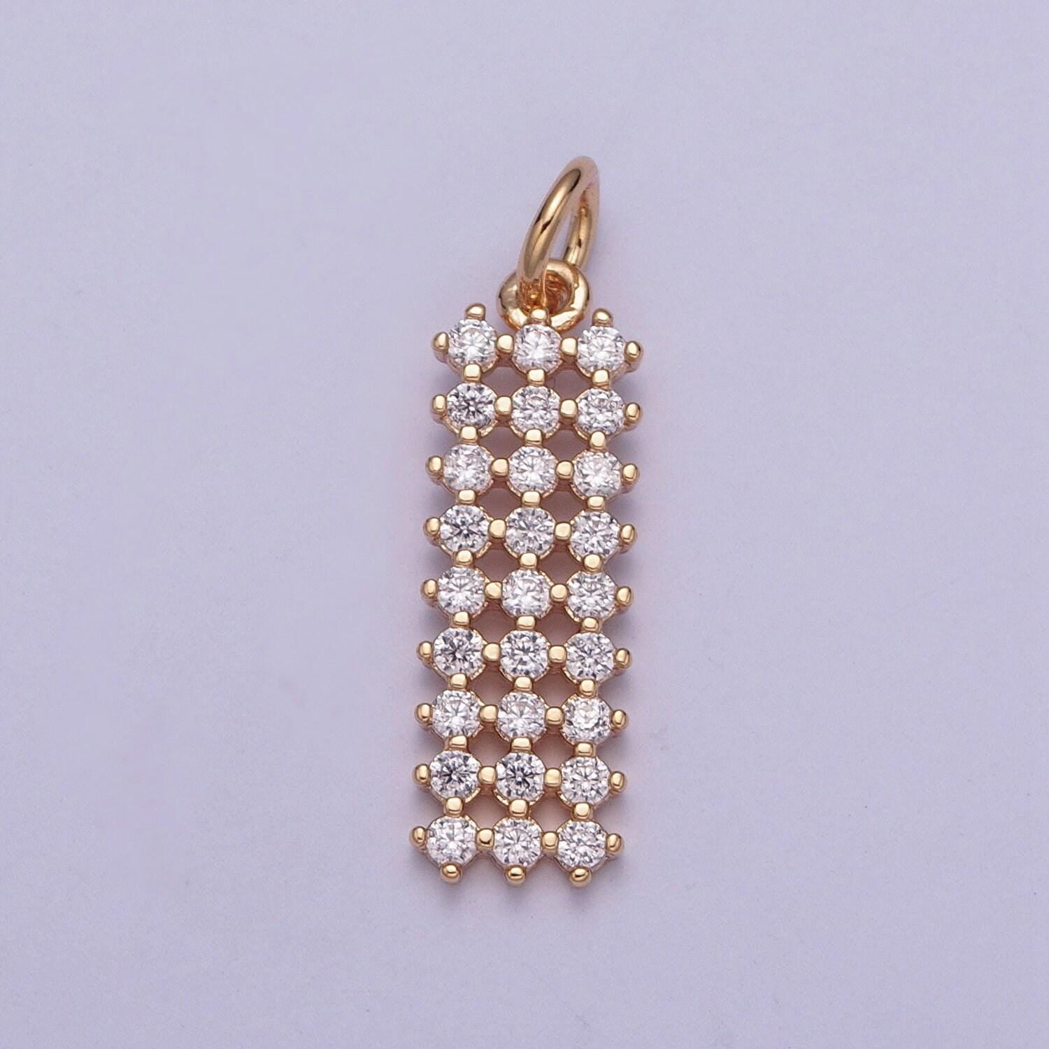 14k gold filled rectangular colored mesh net micro pave cz stones pendant, rectangle statement charm for necklace | x-168~x-173