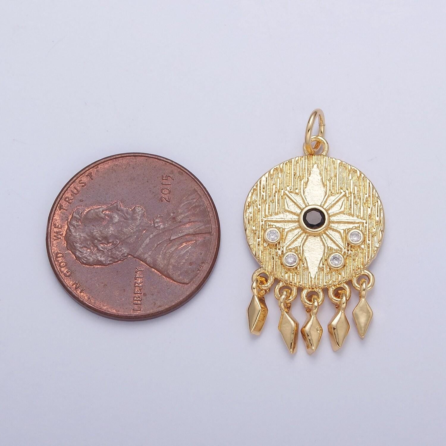 24k gold dainty dream catcher charm, north star micro pave cz stones, bracelet necklace pendant for jewelry making | x-132