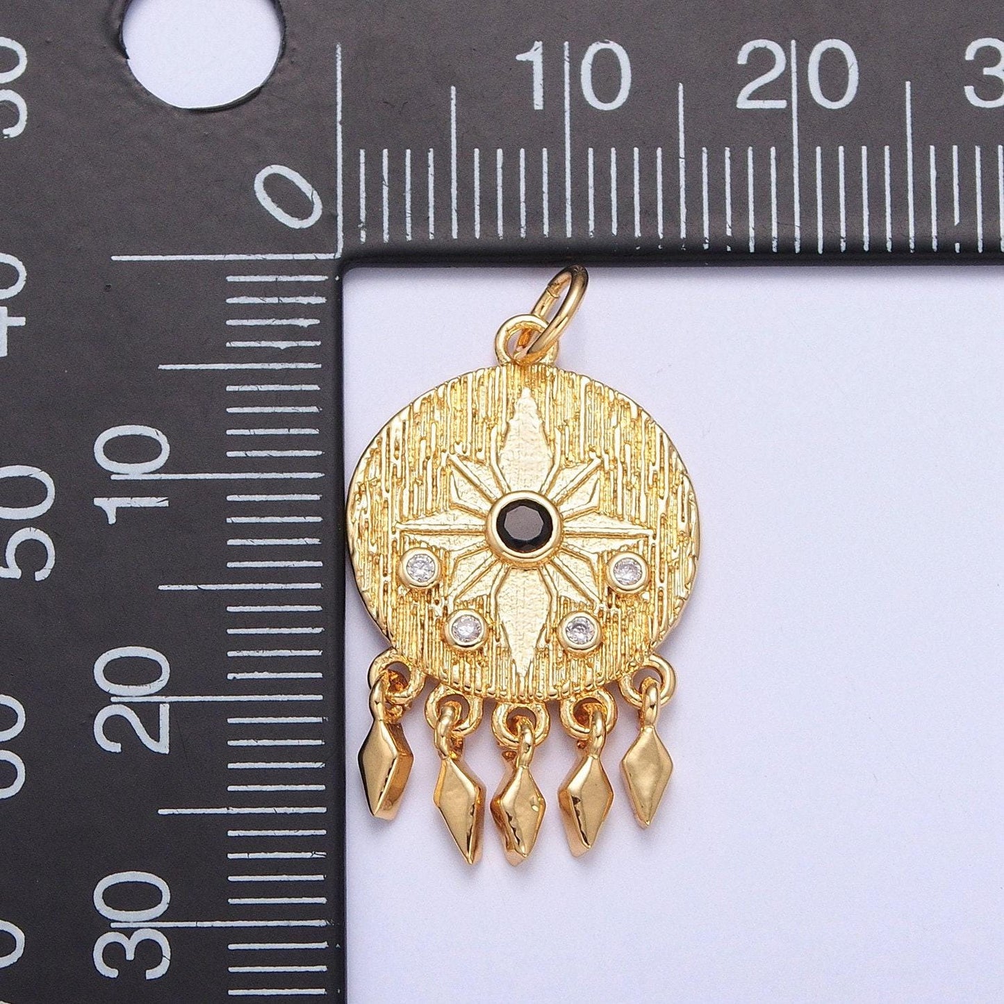 24k gold dainty dream catcher charm, north star micro pave cz stones, bracelet necklace pendant for jewelry making | x-132