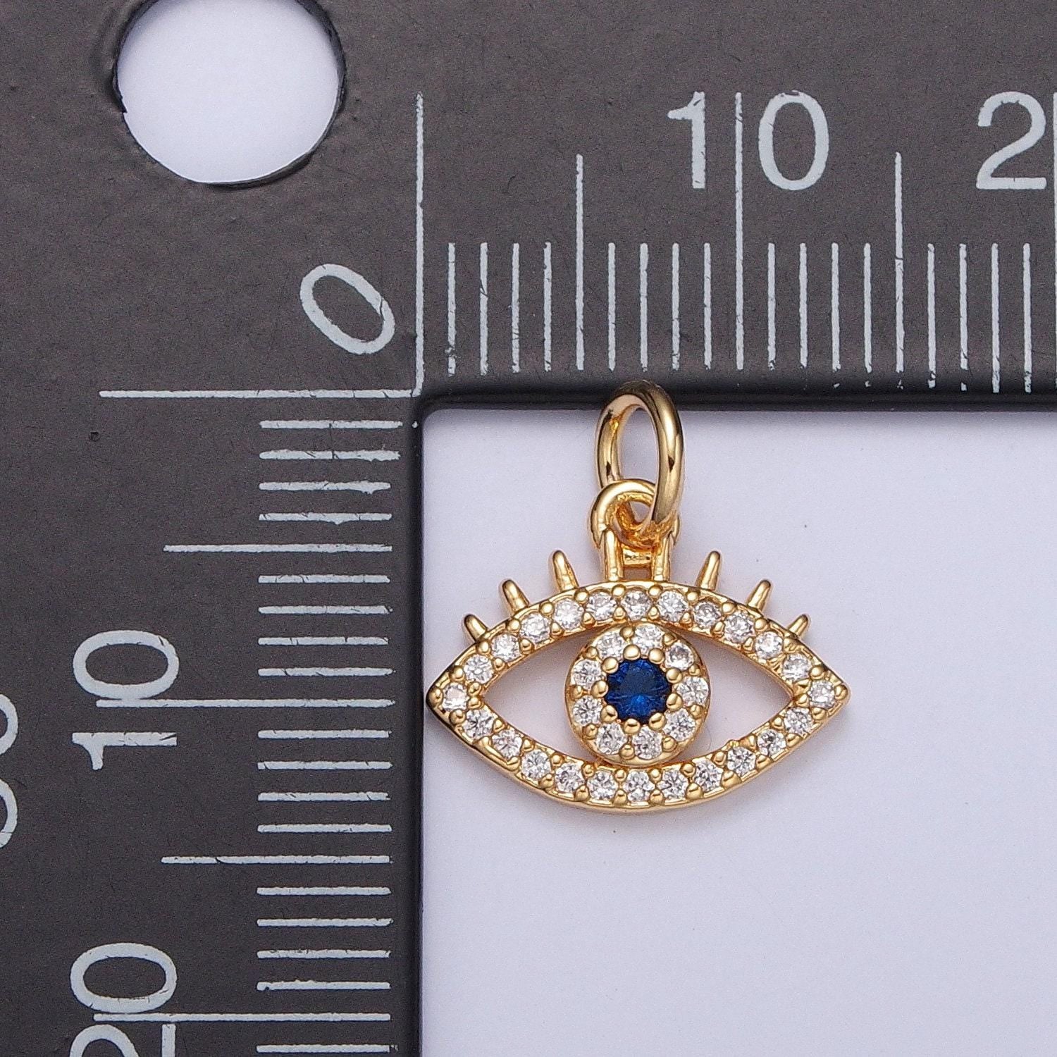 24k gold blue evil eye w. clear micro pave cz stones around protection amulet pendants | x-118