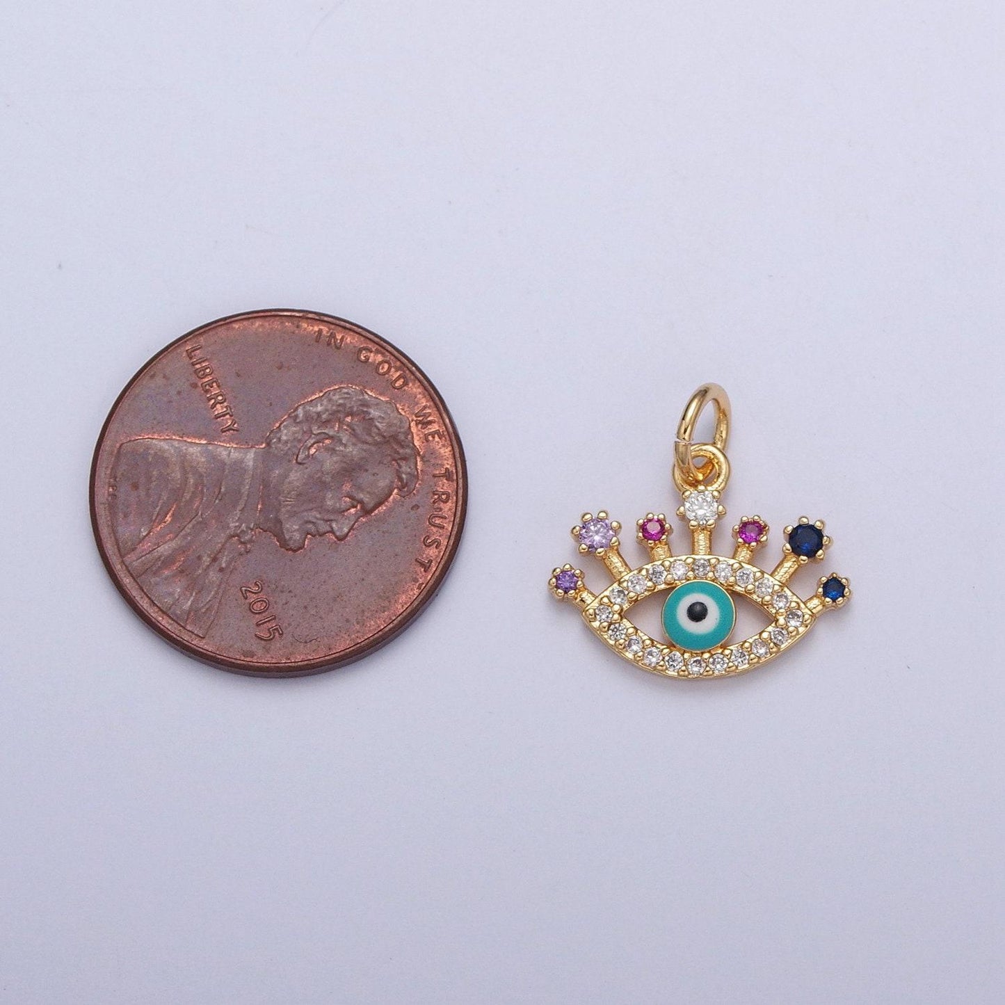 24k gold plated evil eye pendant, micro pave protection charm, multicolor cubic zirconia eye of ra for diy jewelry making | x-117
