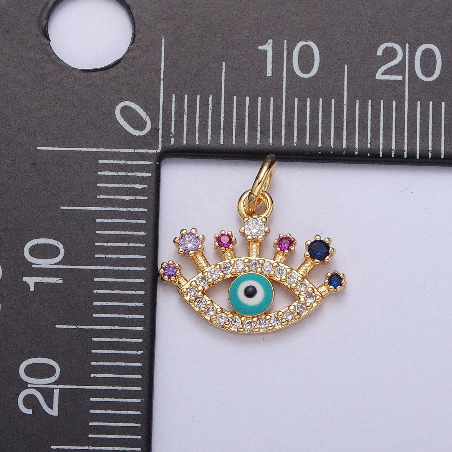 24k gold plated evil eye pendant, micro pave protection charm, multicolor cubic zirconia eye of ra for diy jewelry making | x-117