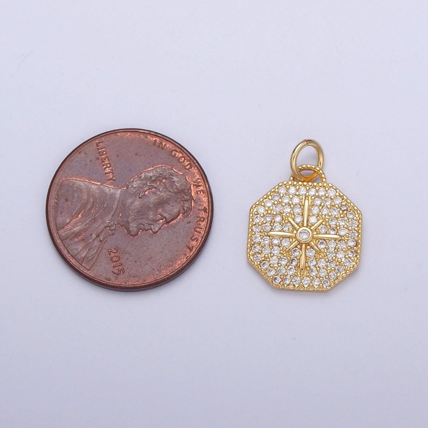 24k gold dainty starburst charms pendants -micro pave cz north star burst charm 24k gold celestial charm, necklace bracelet supply | x-114