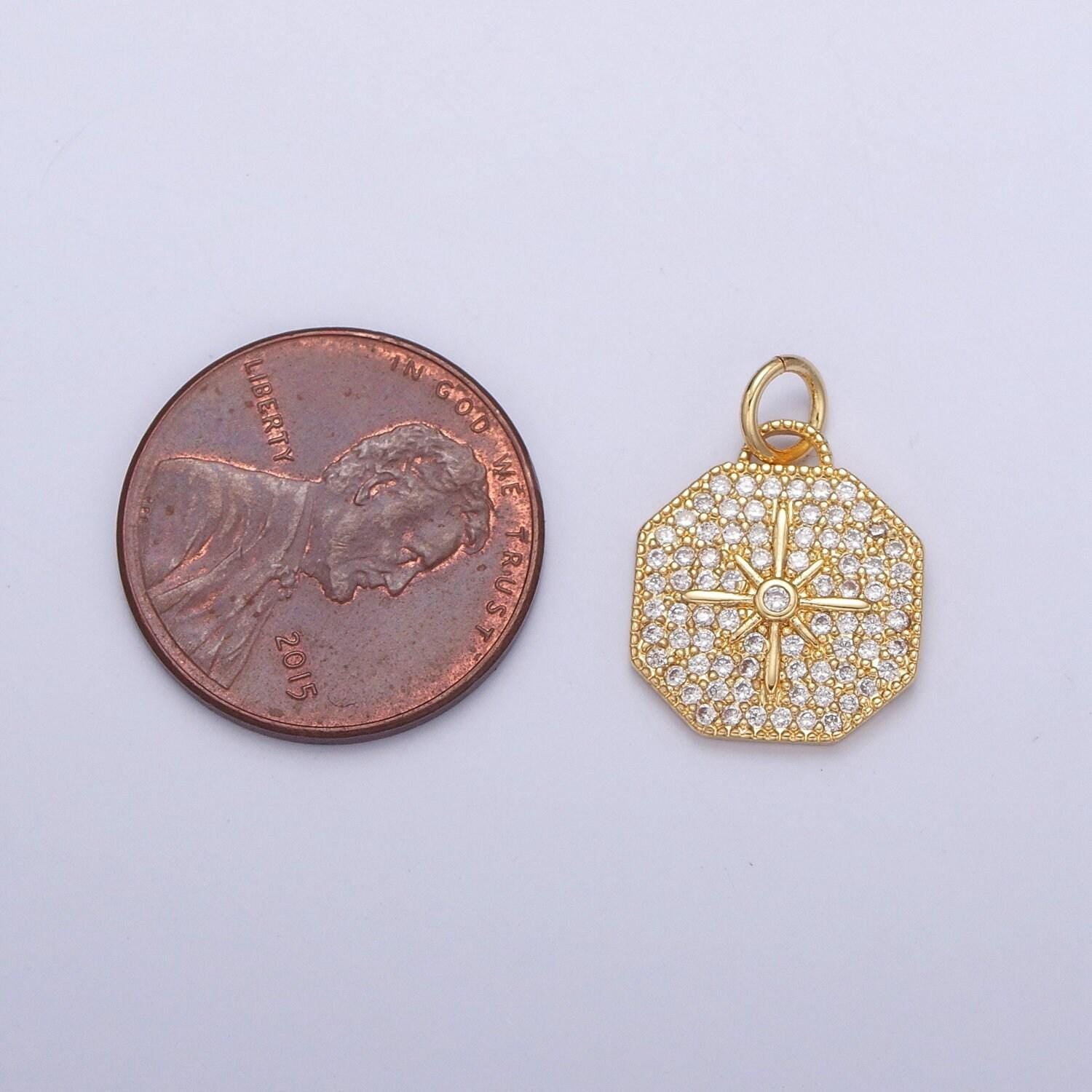 24k gold dainty starburst charms pendants -micro pave cz north star burst charm 24k gold celestial charm, necklace bracelet supply | x-114