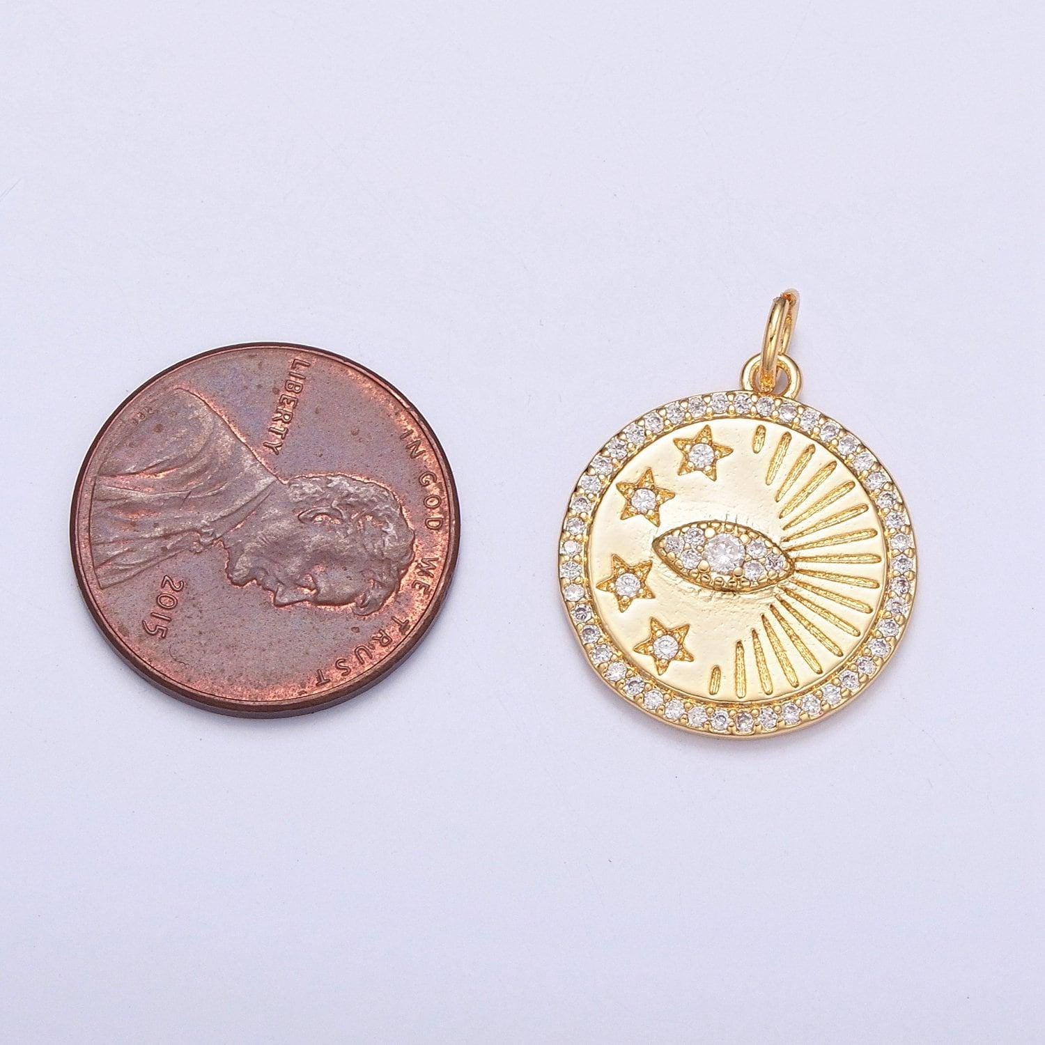 24k gold dainty evil eye pendant with star celestial charm, micro pave cz round charm | diy jewelry add on necklace bracelet earring | x-113