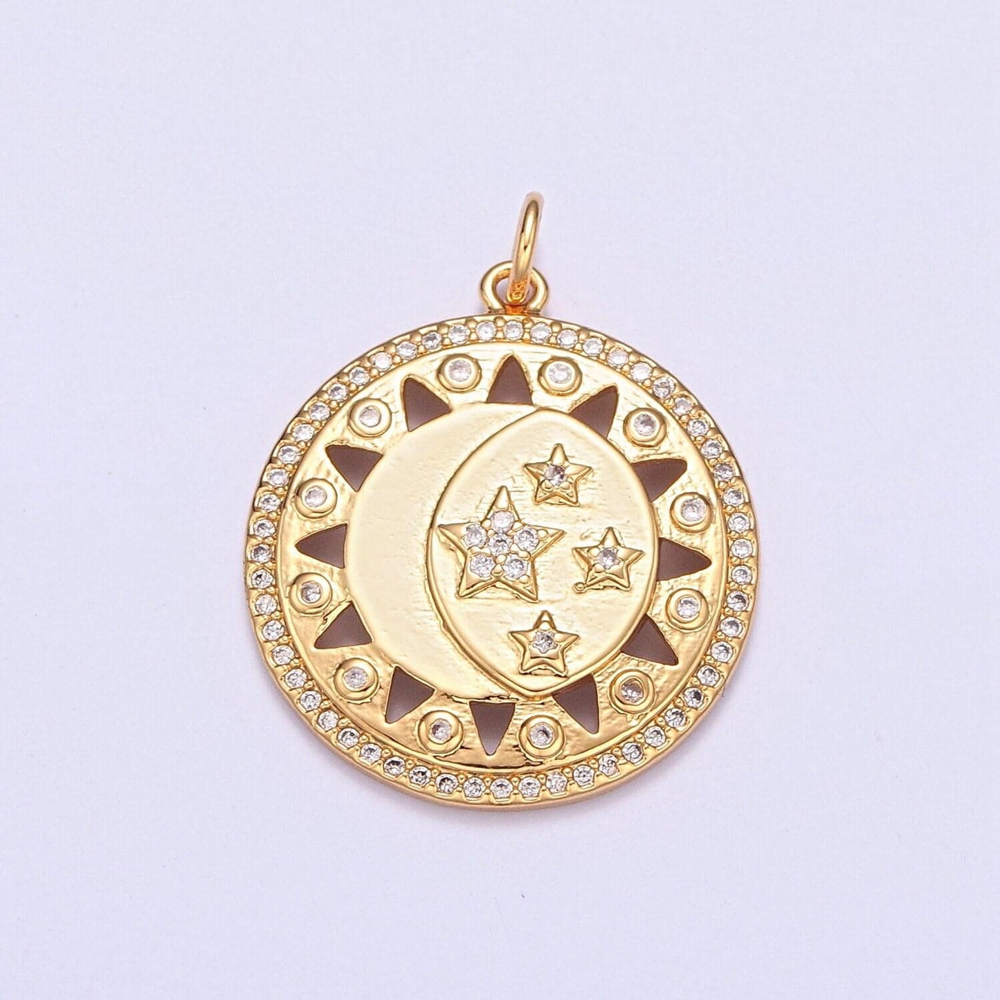 24k gold sun moon stars charm, micro pave celestial sunshine charm, crescent moon, sunray pendant for necklace earring supply | x-112