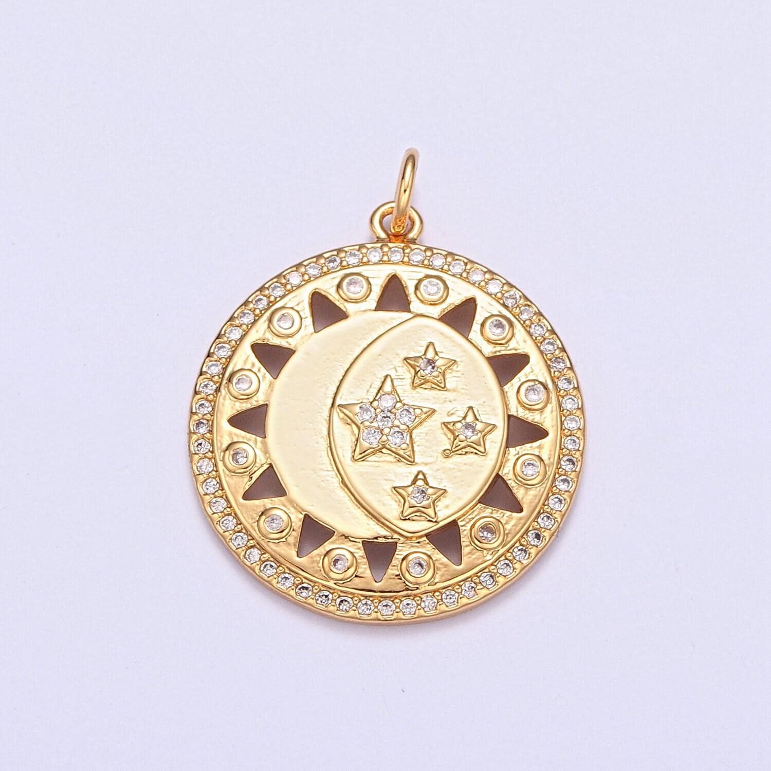 24k gold sun moon stars charm, micro pave celestial sunshine charm, crescent moon, sunray pendant for necklace earring supply | x-112